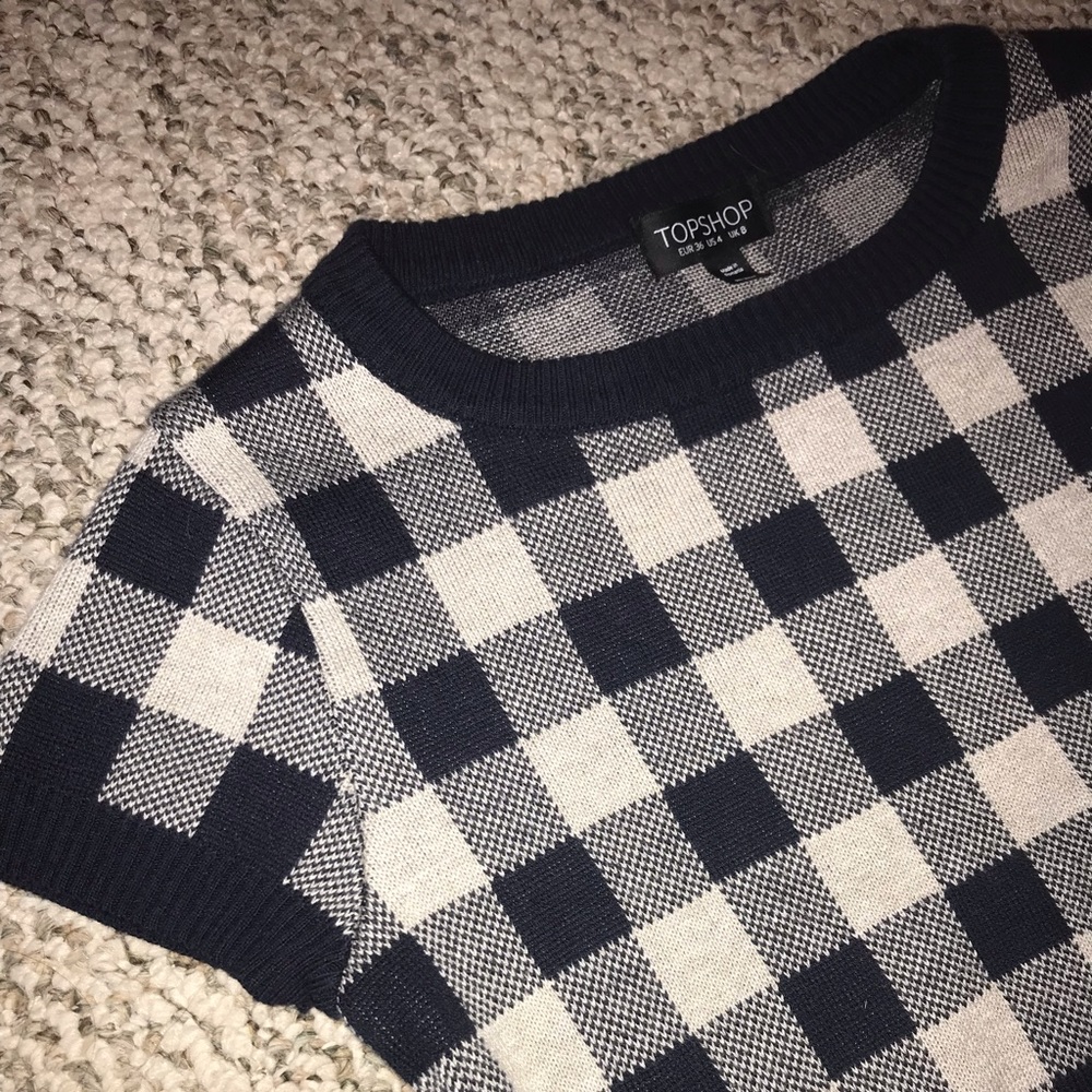 Topshop Knit Checkered Top